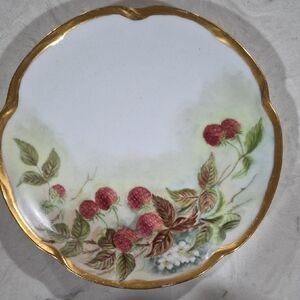 1940's Vintage Gold Trimmed Plate with Red Berry Motif
